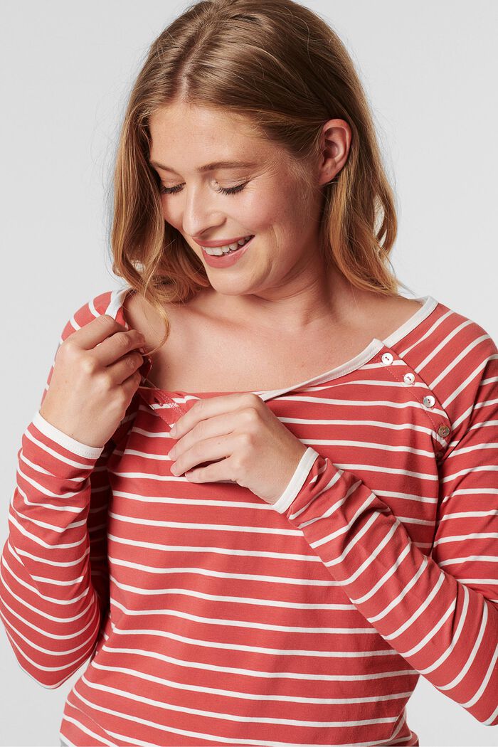 Striped long sleeve top, organic cotton, RED, detail image number 2