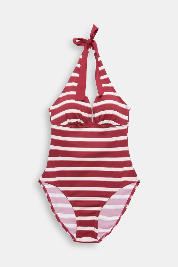 Striped halterneck swimsuit, DARK RED, detail image number 4
