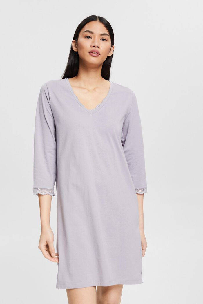 Lace-trimmed jersey nightshirt, LIGHT BLUE LAVENDER, overview
