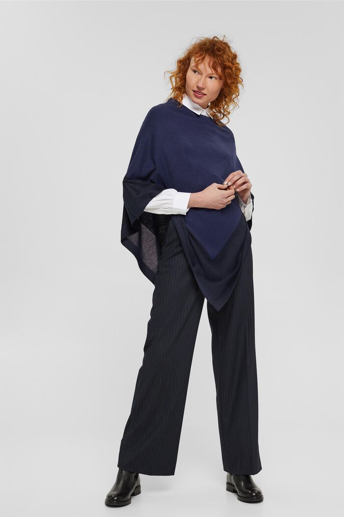 Poncho with contrasting colour stripes, NAVY, detail image number 1