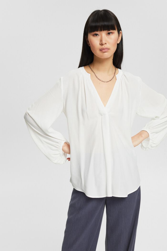 Blouse with a cup-shaped neckline, OFF WHITE, detail image number 0