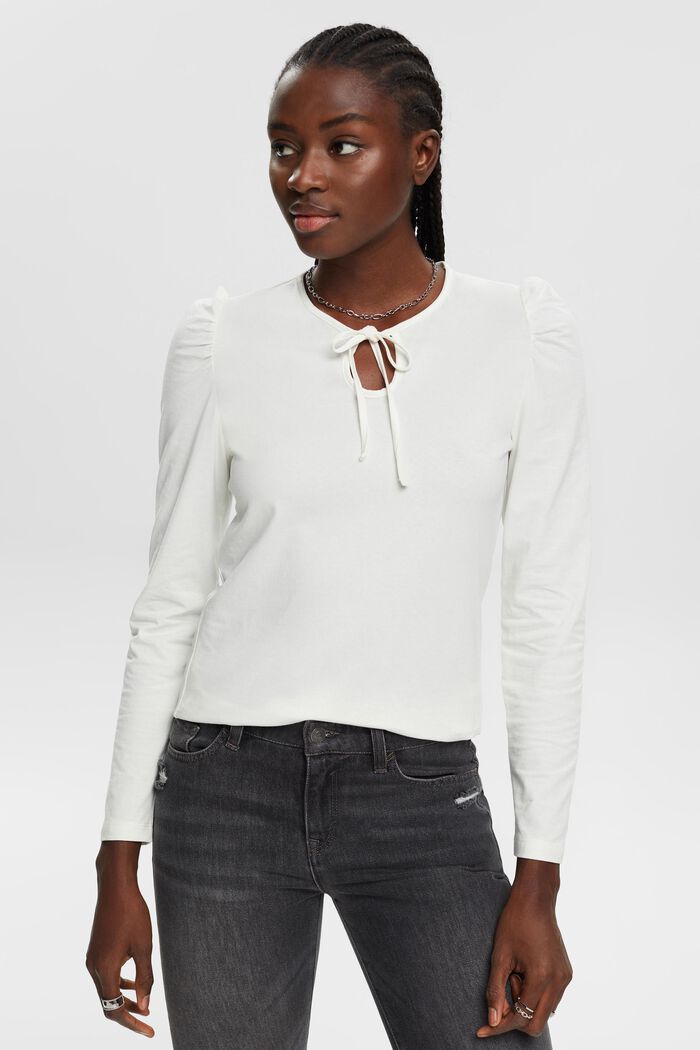 Long-sleeved top with a keyhole neck, OFF WHITE, detail image number 0