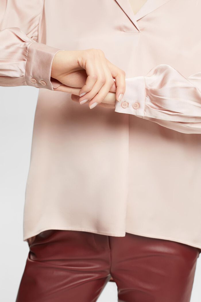 Satin blouse with lapel collar, LENZING™ ECOVERO™, NUDE, detail image number 2