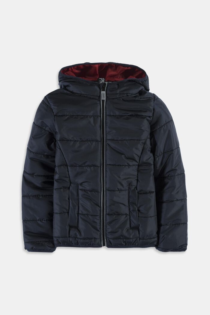 Padded quilted jacket with a hood, BLACK, overview