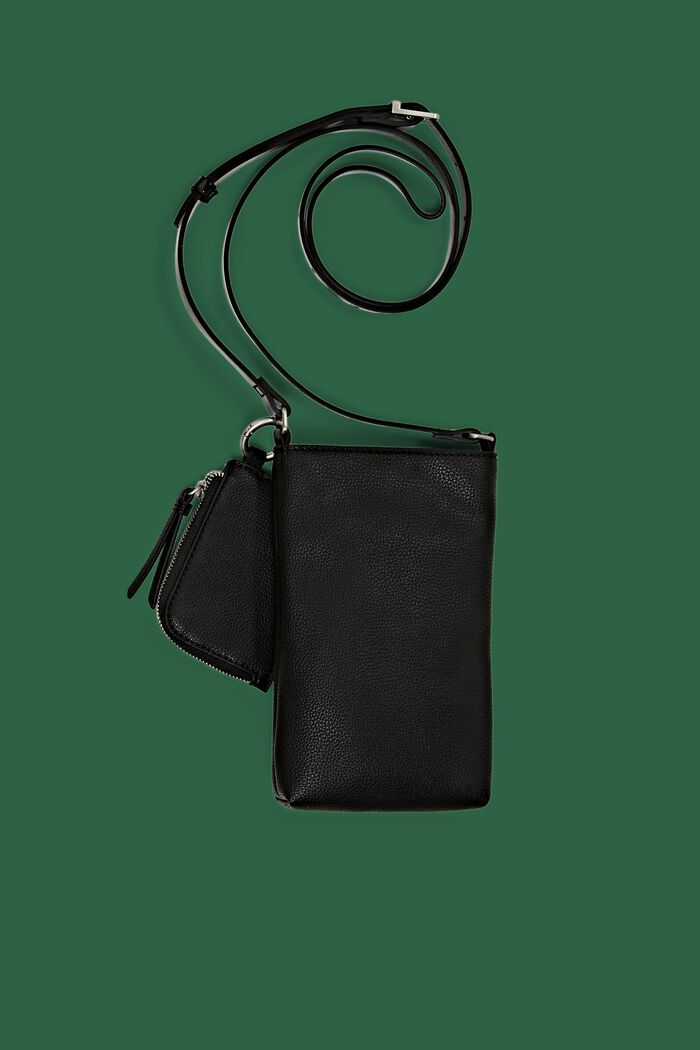Faux Leather Crossbody Phone Pouch, BLACK, detail image number 0