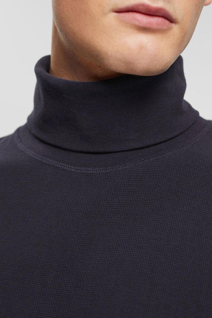 Long-sleeved waffle piqué top, 100% cotton, NAVY, detail image number 2