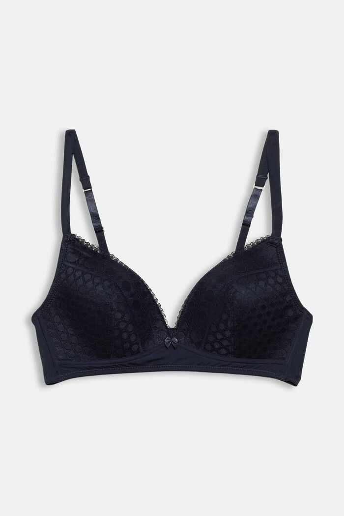 Soft bra in geometric lace, NAVY, detail image number 4