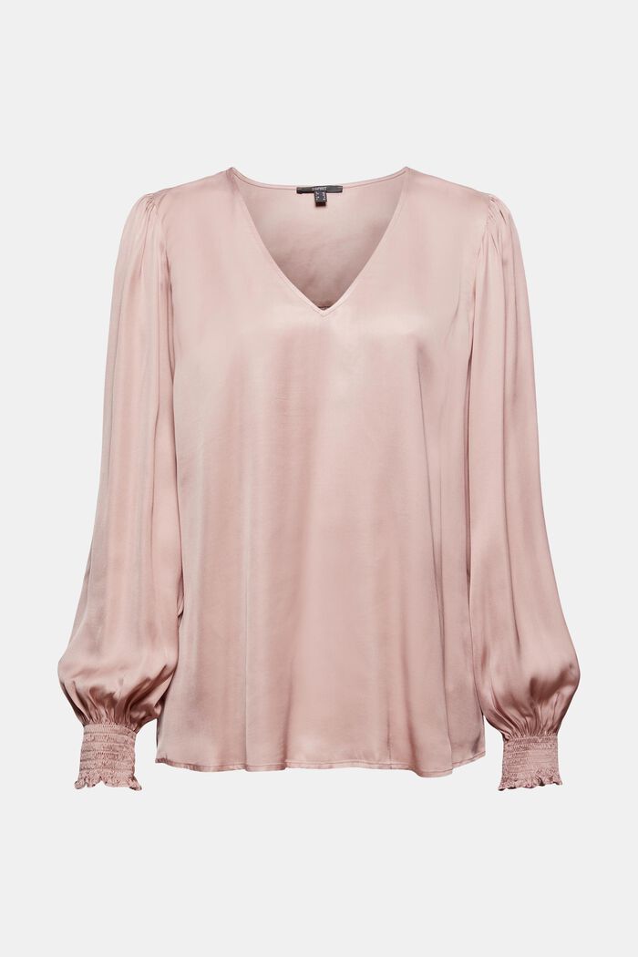 Satin blouse with balloon sleeves, OLD PINK, overview