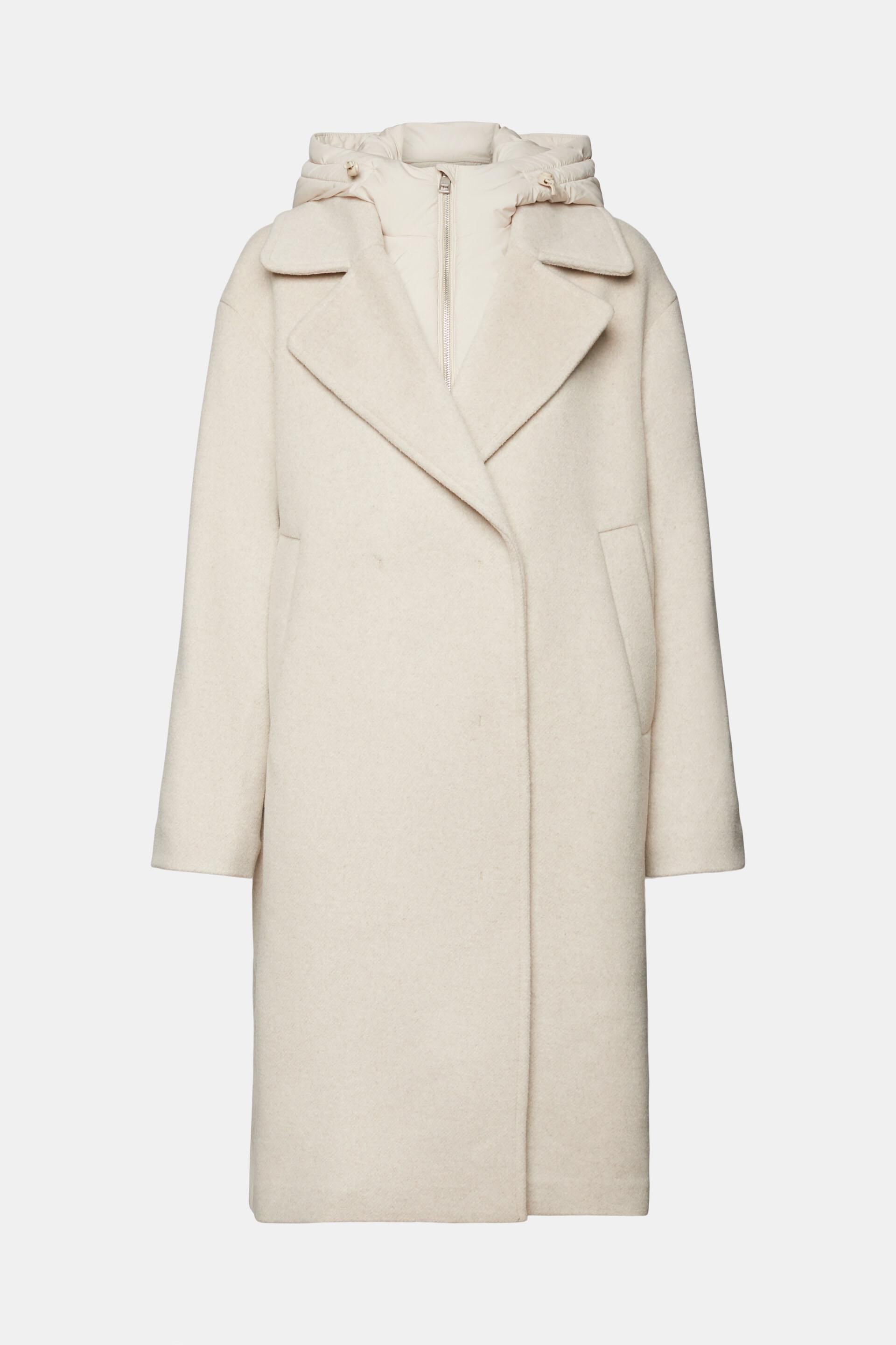 ESPRIT - Padded Wool-Blend Coat With Detachable Hood at our online 