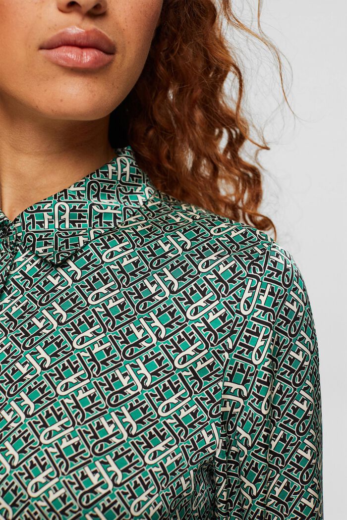 Satin blouse with all-over pattern, EMERALD GREEN, detail image number 0