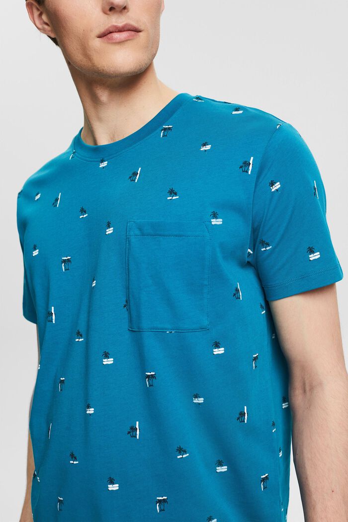 Jersey T-shirt with a palm motifs, TEAL BLUE, detail image number 1