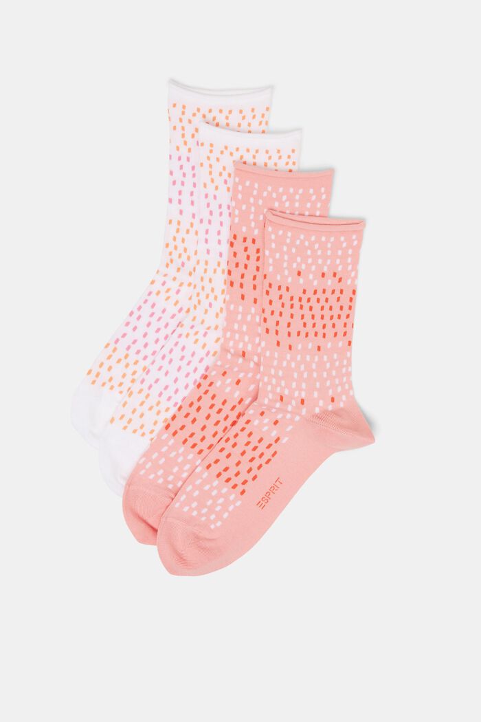 2-pack of dot pattern socks, organic cotton, WHITE/CORAL, detail image number 0