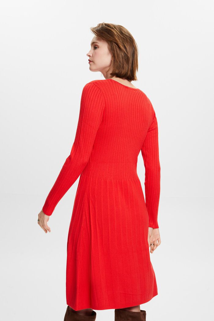 Pleated Rib-Knit Dress, RED, detail image number 4
