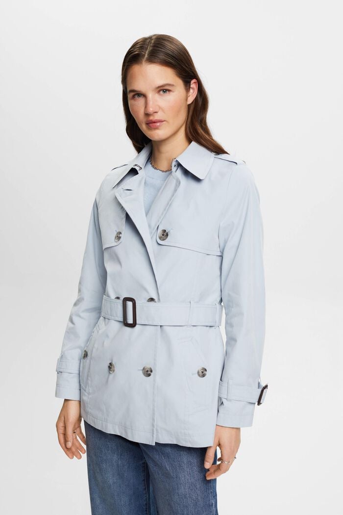 Short trench coat with belt, PASTEL BLUE, detail image number 0