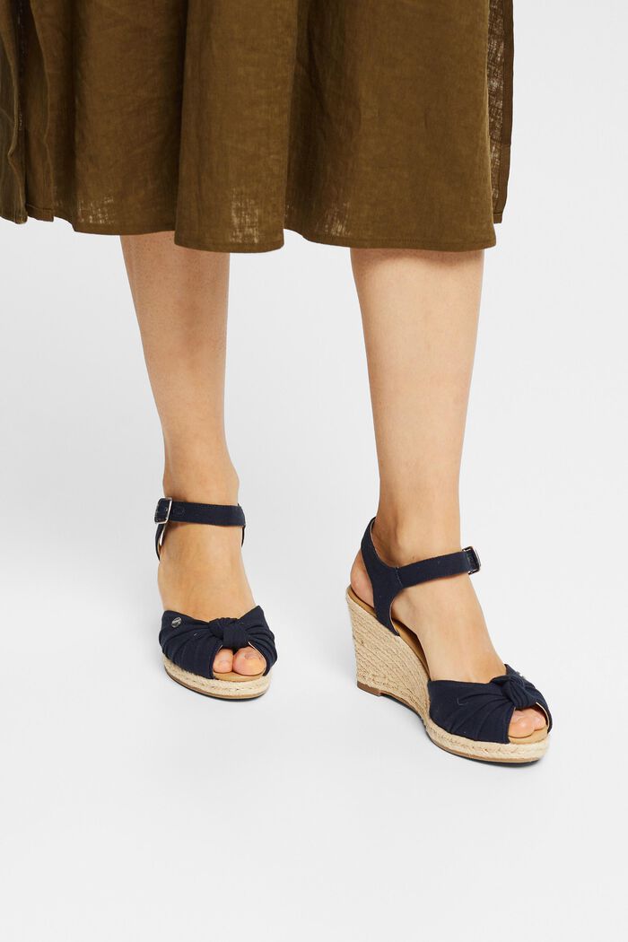 Wedge heel sandals with knot detail, NAVY, detail image number 3