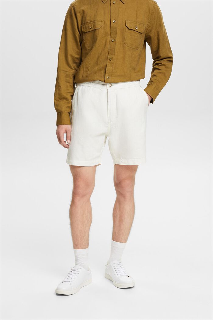 Cotton-Linen Bermuda Shorts, OFF WHITE, detail image number 0