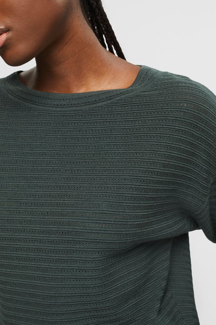 Mixed Knit Striped Sweater, DARK TEAL GREEN, detail image number 2