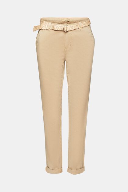Cropped chinos in organic cotton, SAND MELANGE, overview