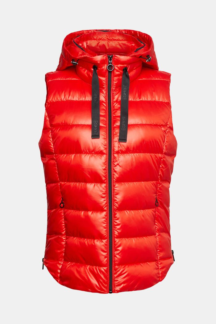 Made of recycled material: quilted body warmer with detachable hood