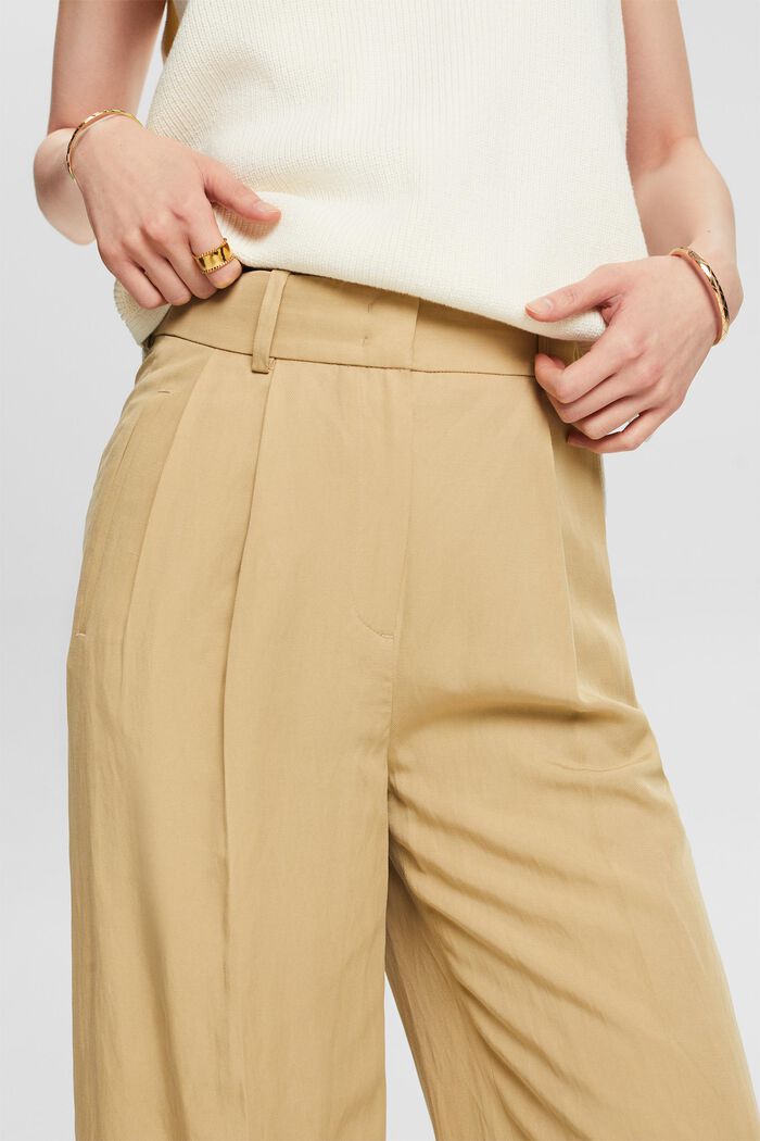 High-Rise Wide-Leg Culotte Pants, BEIGE, detail image number 4