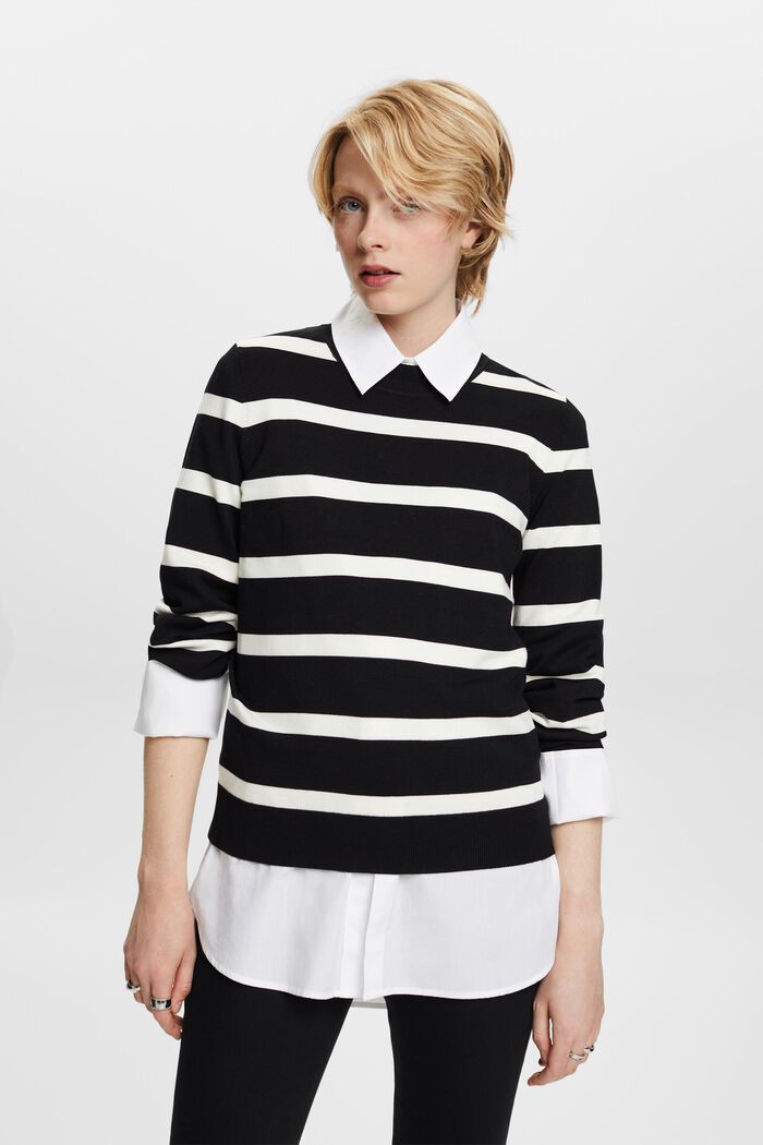 Striped Crewneck Sweater, NEW BLACK, detail image number 0