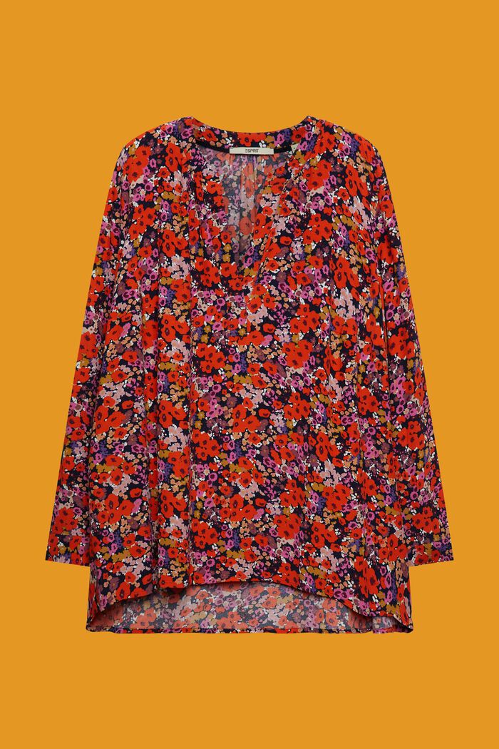 CURVY floral V-neck blouse, NAVY, detail image number 0