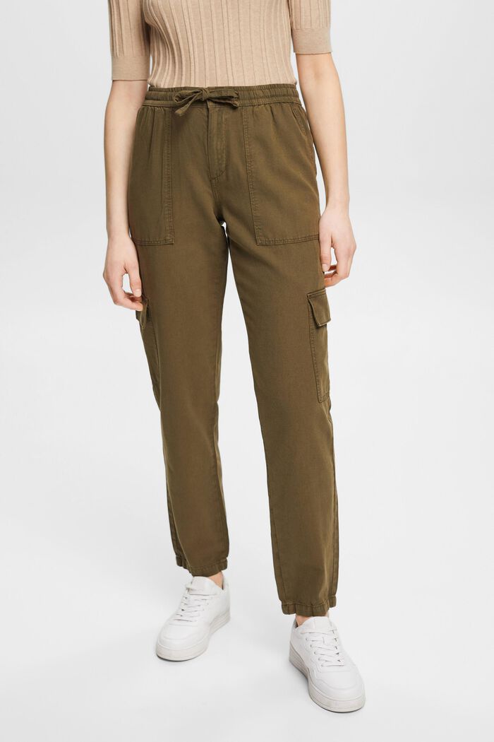 Mixed fabric cargo trousers with TENCEL™, KHAKI GREEN, detail image number 0