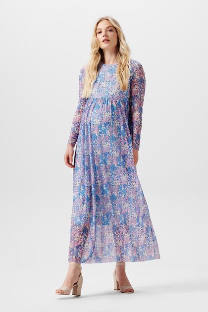 Mesh maxi dress with floral all-over print