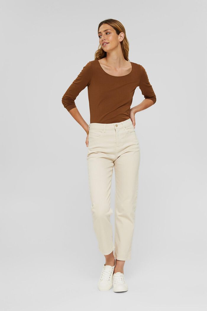 Long sleeve top made of organic cotton with stretch, TOFFEE, detail image number 1