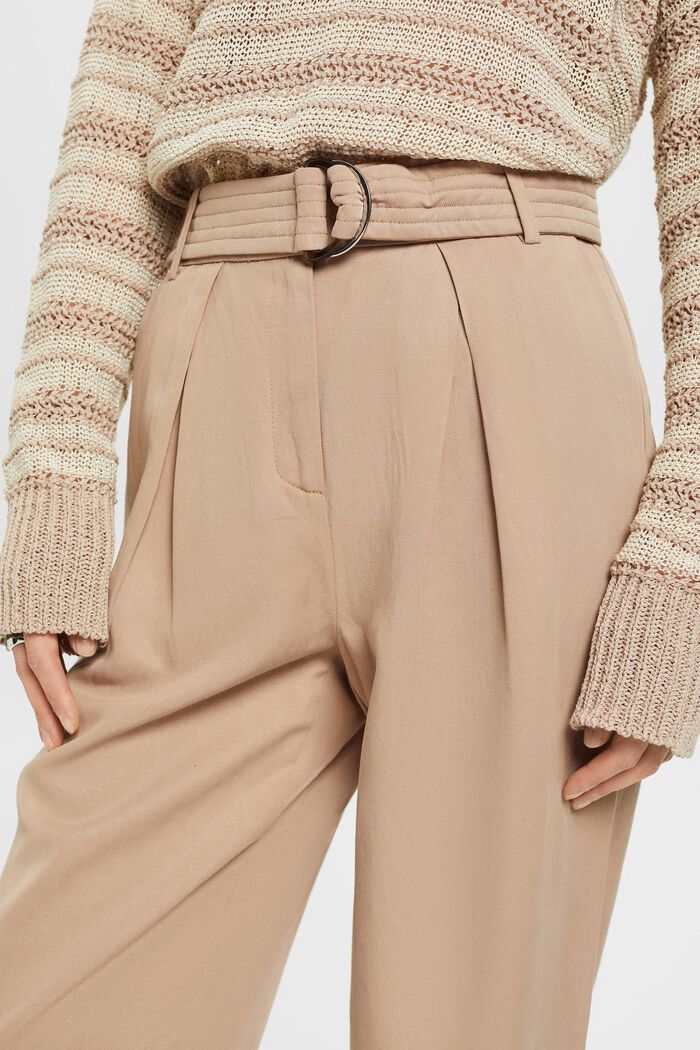 High-rise wide leg linen blend trousers with belt, TAUPE, detail image number 2