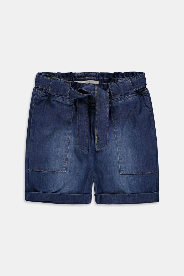 Denim shorts with a stretchy paperbag waistband