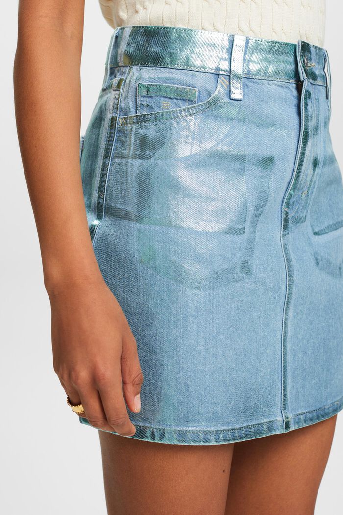 Metallic Mini Denim Skirt, DENIM/PISTACHIO GREEN, detail image number 4