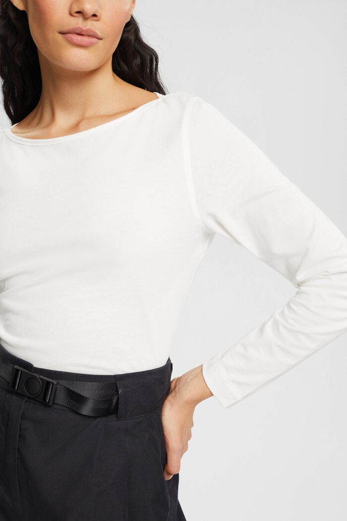 Long sleeved boat neck top, OFF WHITE, detail image number 2