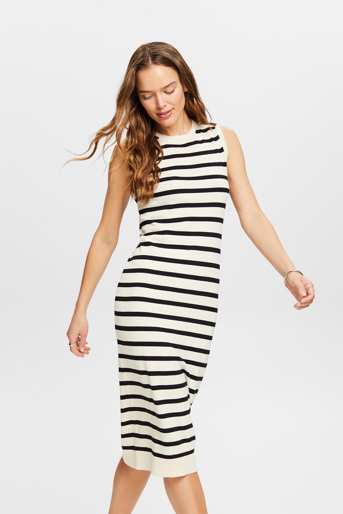 Striped Sleeveless Midi Dress, CREAM BEIGE, detail image number 4
