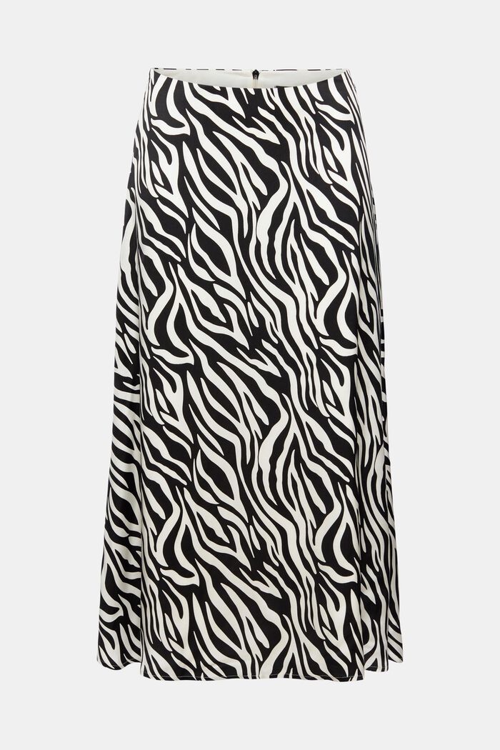 Satin midi skirt with an animal print, BLACK, detail image number 5