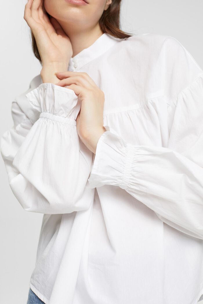 Blouse with ruffled sleeve cuffs, WHITE, detail image number 0