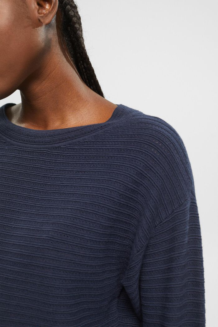 Mixed Knit Striped Sweater, NAVY, detail image number 2