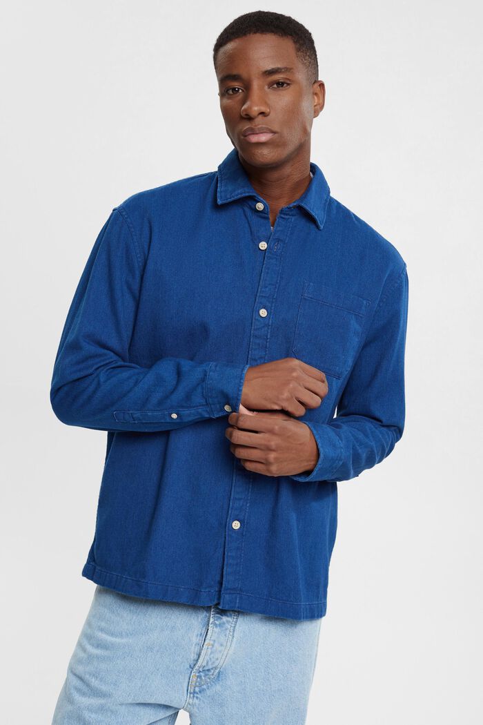 Solid twill shirt, DARK BLUE, detail image number 0
