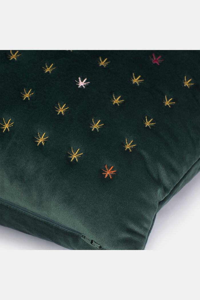 Velvet cushion cover with embroidery, GREEN, detail image number 1