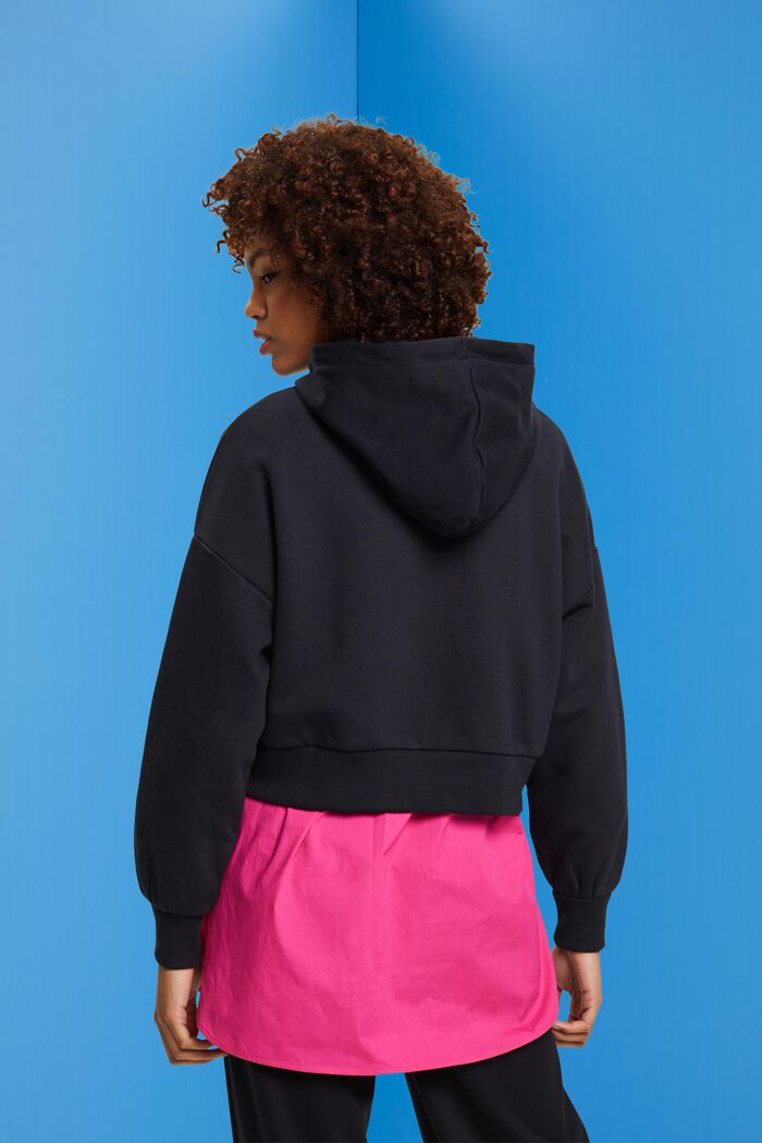 Cropped zip trough hoodie, BLACK, detail image number 3