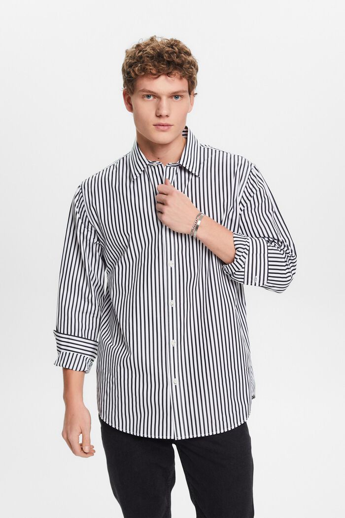 Striped Poplin Shirt, BLACK, detail image number 0