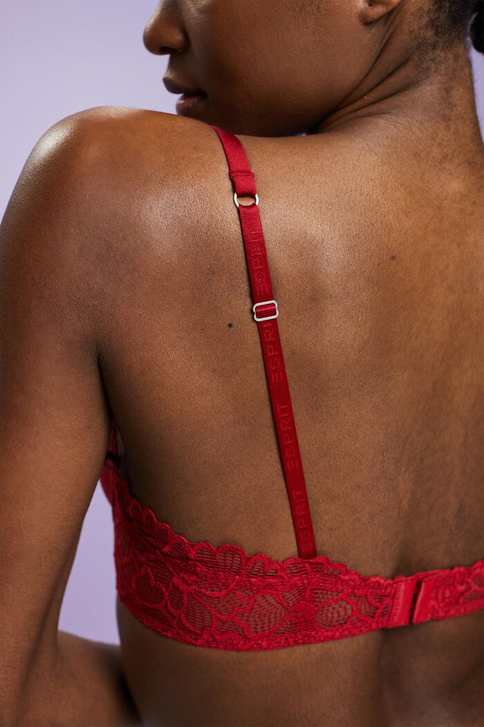 Padded Underwire Lace Bra, RED, detail image number 1