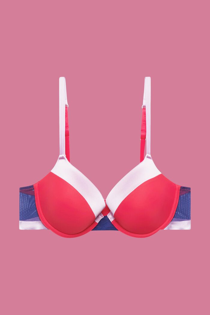 Underwired, padded bra with side mesh insert, PINK FUCHSIA, detail image number 4