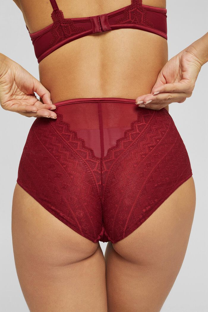 Made of recycled material: high-waisted briefs with lace, CHERRY RED, detail image number 3