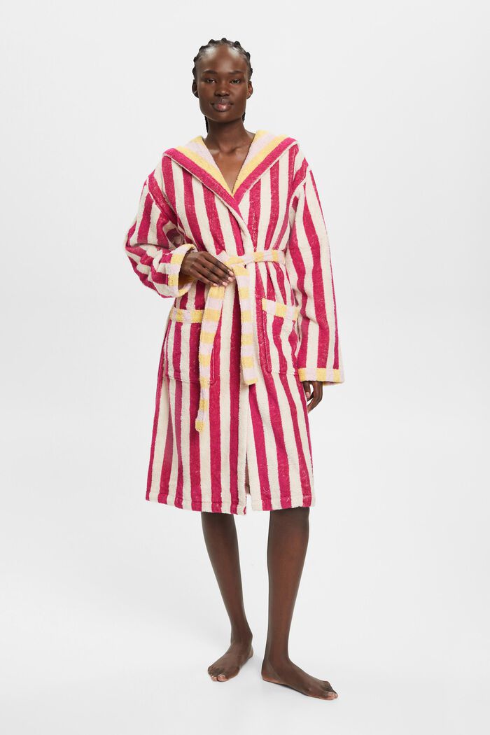 Striped unisex cotton bathrobe, CRANBERRY, detail image number 1