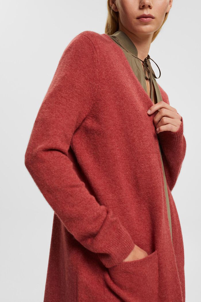 Wool blend: open cardigan, TERRACOTTA, detail image number 0