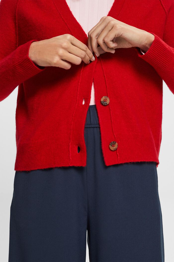 Buttoned V-neck cardigan, wool blend, DARK RED, detail image number 2