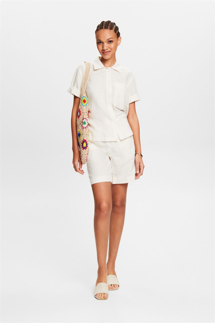 Cotton-Linen Shirt Blouse, CREAM BEIGE, detail image number 1