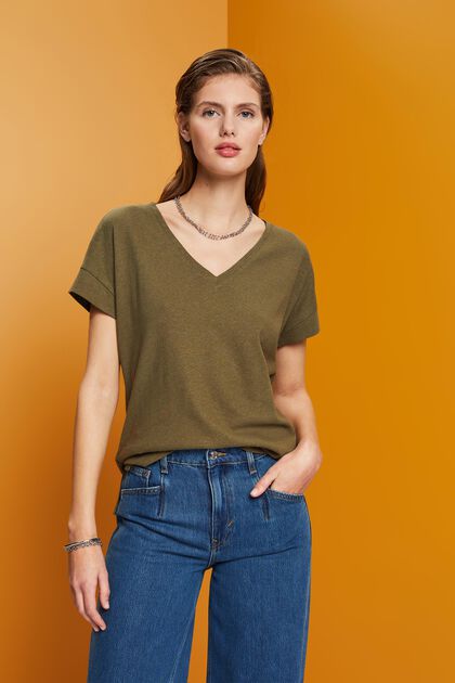Linen blend: V-neck T-shirt
