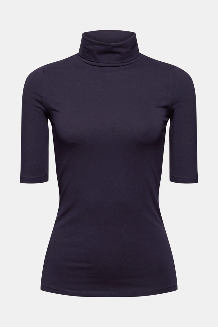 Polo-neck t-shirt, organic cotton, NAVY, detail image number 0